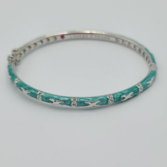 🎀 Lauren G Adams Turquoise Pearlized Enamel Bangle Bracelet – Silvertone 🎀 - Picture 3 of 6